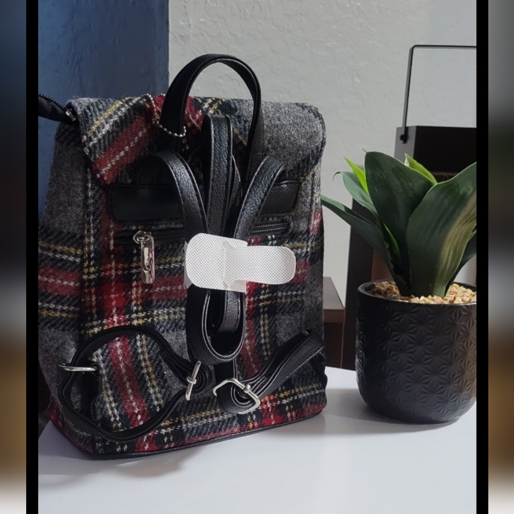 Gray and Red Tartan Backpack - Picture 2 of 3